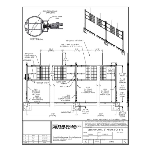 Gared Sports OMNILITE 3″ OD Collegiate Two-Court Volleyball System 5007