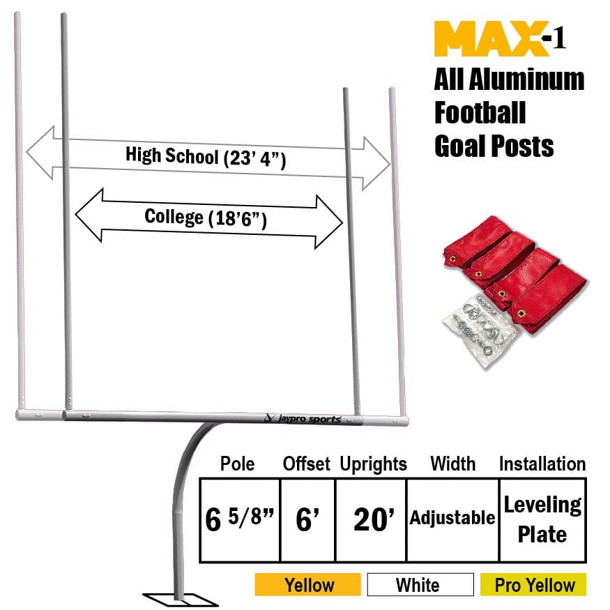 Jaypro Max-1 Football Goal Posts 20' Uprights 6' Offset (Leveling Plate)
