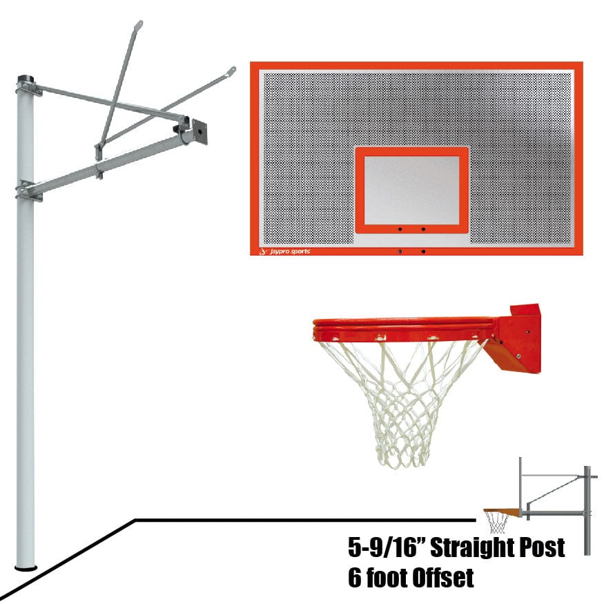 Jaypro Straight Post Basketball System (5-9/16" Pole with 6' Offset) 72"W x 42"H Perforated Aluminum Backboard