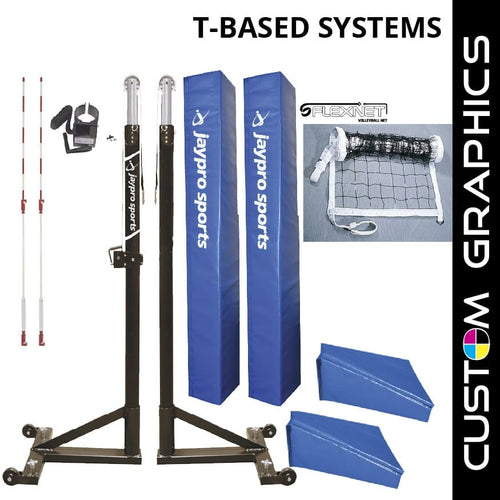 Jaypro T-Base Competition Volleyball Net System w/ Graphics (FeatherLite Pin-Stop Height Adjust Upright)