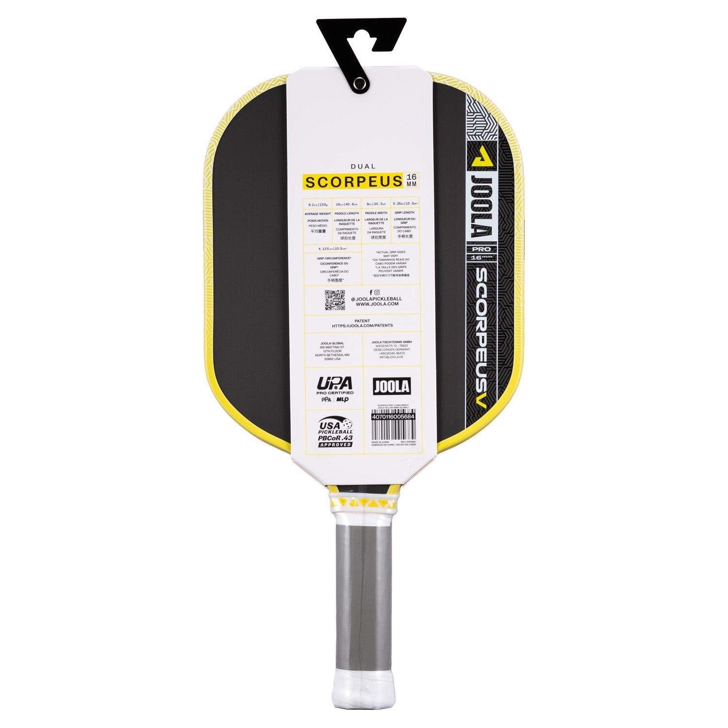 JOOLA Scorpeus Pro V Anna Bright 16mm Paddle
