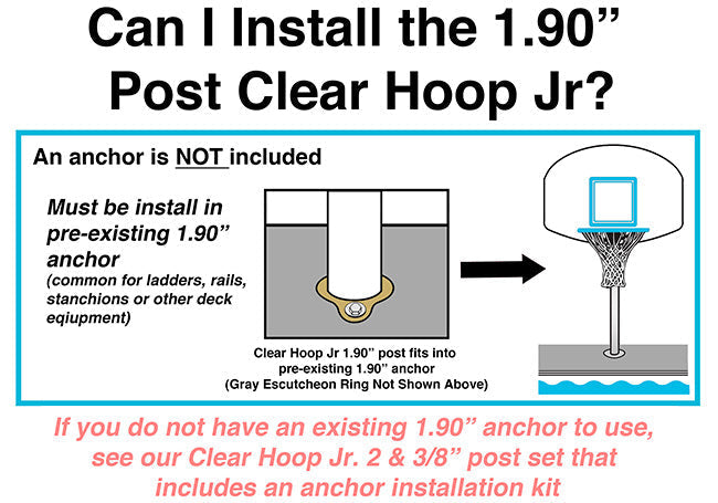 Dunn Rite Clear Hoop Jr. Deck-Mounted Pool Basketball Hoop (1.90" Post, Anchor not Included)