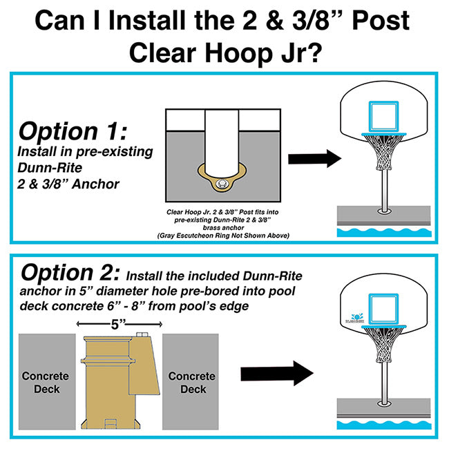Dunn Rite Clear Hoop Jr. Deck-Mounted Pool Basketball Hoop (2 & 3/8" Post)