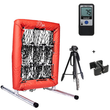 Pitcher's Velocity & Command System - 9 Square Pitching Net + Radar Red