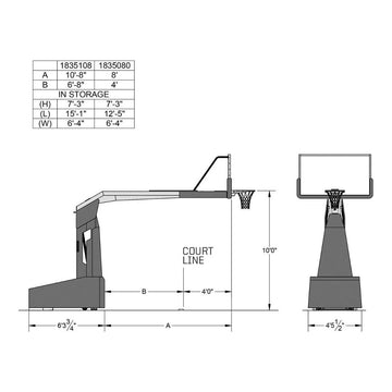 Porter 1835 Competition Motorized Portable Basketball Hoop w/ 8' Boom 1835080M