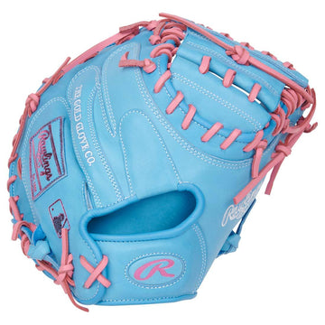 Rawlings Heart of the Hide PRORCM33-23CBP 33" Catcher’s Mitt – Blonde/Blue, 1-piece solid web, CM33 pattern, R2G quick break-in
