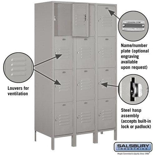 Salsbury 15" Wide Four Tier Standard Metal Locker 45" W x 78" H x 15" D (Unassembled)