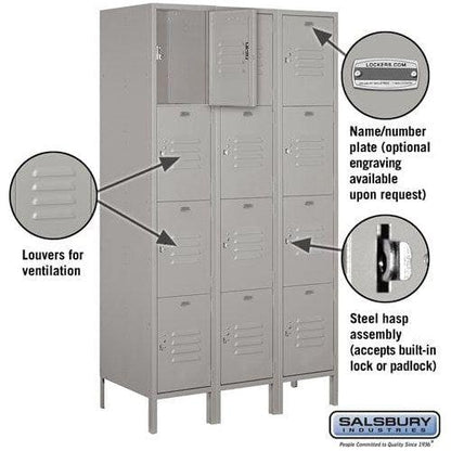 Salsbury 15" Wide Four Tier Standard Metal Locker 45" W x 78" H x 15" D (Unassembled)