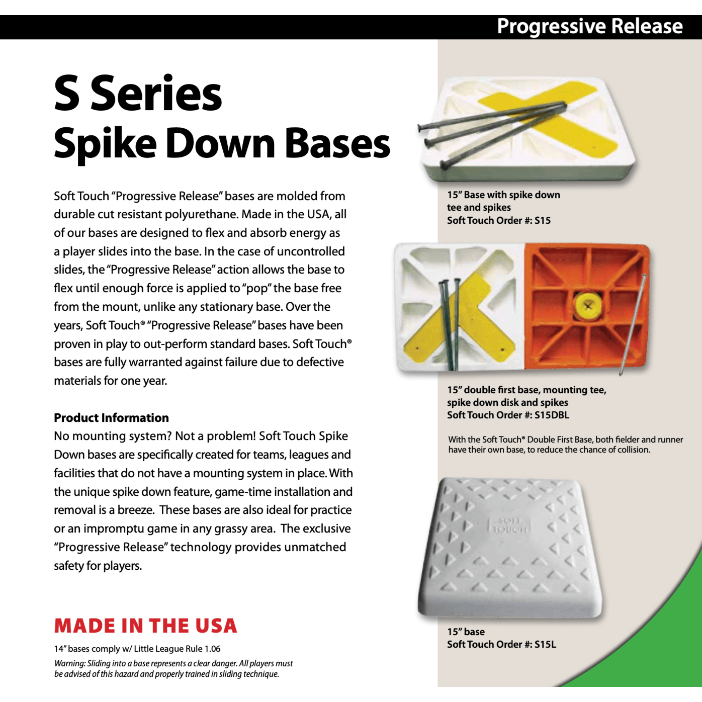 Soft Touch Set Of 14” Spike Down Base Covers W/ Double First Base And Mounting System S14DBL-SET