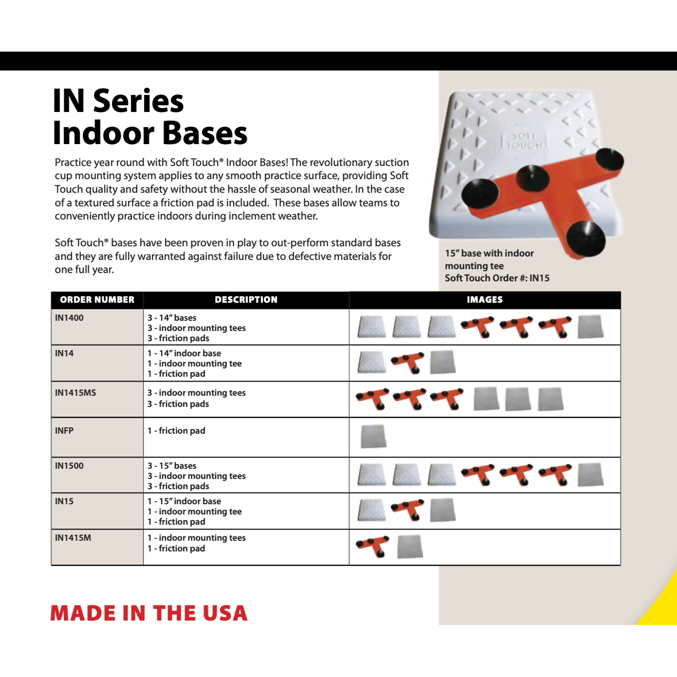 Soft Touch Set of 3 15” Indoor Base Covers W/ Mounting Tees, And Friction Pads IN1500