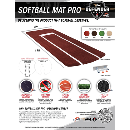 The Perfect Mound Defender Series Softball Pitching Mat SBM (11' x 4')