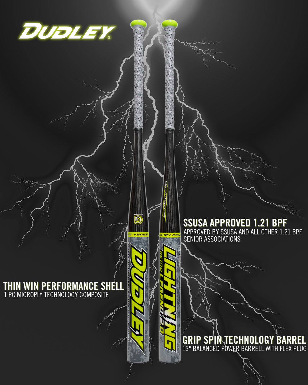 2026 Dudley Lightning Legend Retro 2.0 13" Balanced SSUSA Senior Slowpitch Softball Bat: LLBSP2R